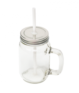12oz Clear Glass Mason Jar with Handle, Lid and Straw