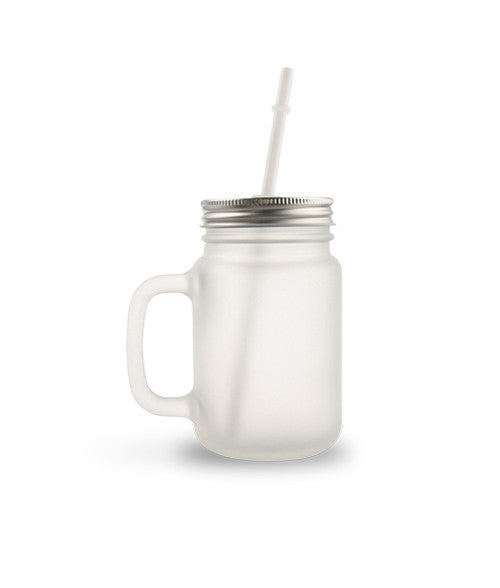 Frosted Glass Mason Jar with Handle, Lid and Straw